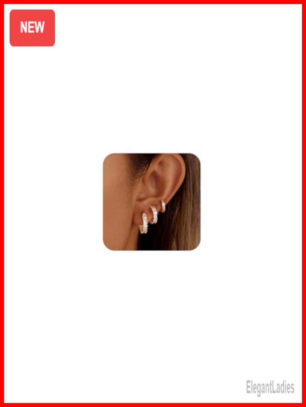 3 Pairs Cubic Zirconia Hoop Earrings Hypoallergenic Copper